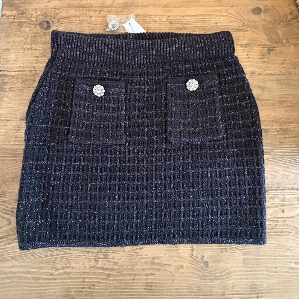 Aqua Black Textured Mini Skirt